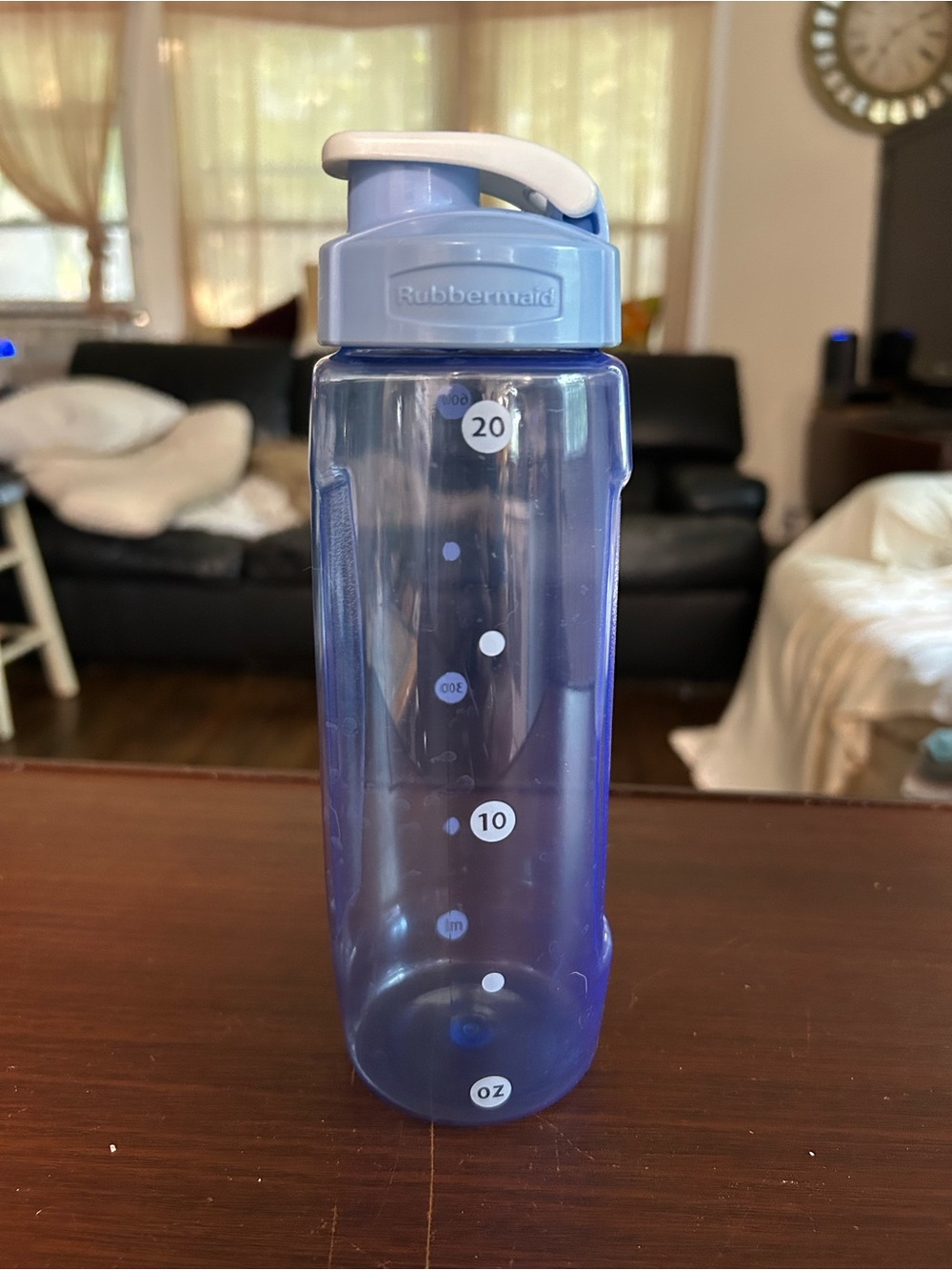 Rubbermaid Blue Clear Water Bottle with White Flip Lid
